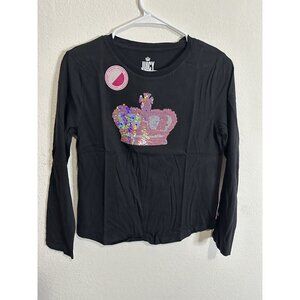 Juicy by Juicy Couture Girls Black Long Sleeve Pink Glittered Crown Shirt Size L